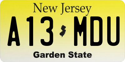 NJ license plate A13MDU