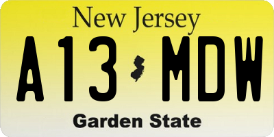 NJ license plate A13MDW
