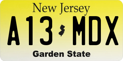 NJ license plate A13MDX