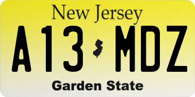 NJ license plate A13MDZ