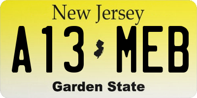NJ license plate A13MEB