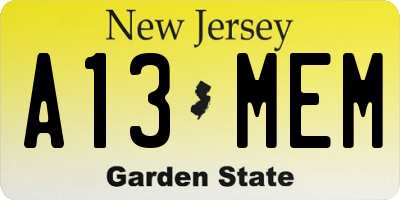 NJ license plate A13MEM