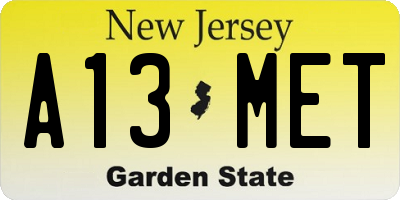 NJ license plate A13MET