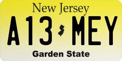 NJ license plate A13MEY