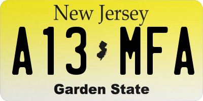 NJ license plate A13MFA