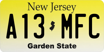 NJ license plate A13MFC