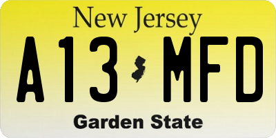 NJ license plate A13MFD