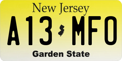 NJ license plate A13MFO