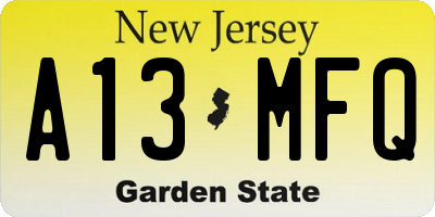NJ license plate A13MFQ