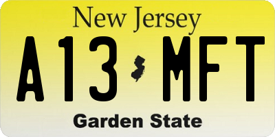 NJ license plate A13MFT