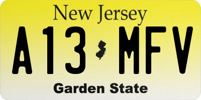 NJ license plate A13MFV