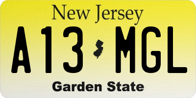 NJ license plate A13MGL
