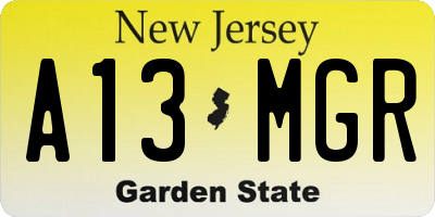 NJ license plate A13MGR