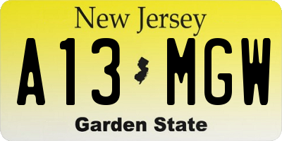 NJ license plate A13MGW