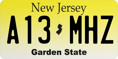 NJ license plate A13MHZ