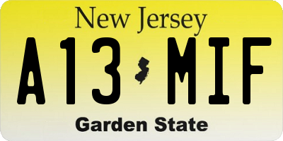 NJ license plate A13MIF