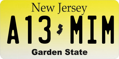 NJ license plate A13MIM