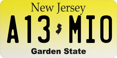 NJ license plate A13MIO