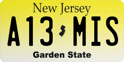 NJ license plate A13MIS