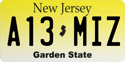 NJ license plate A13MIZ