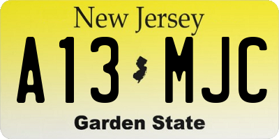 NJ license plate A13MJC