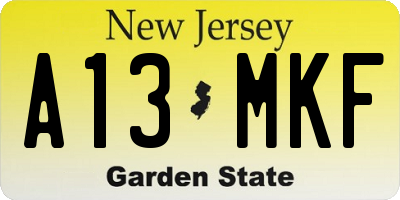 NJ license plate A13MKF
