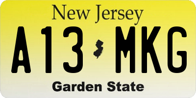NJ license plate A13MKG