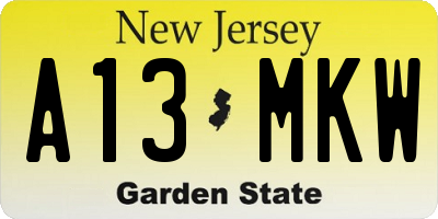 NJ license plate A13MKW