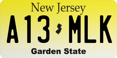 NJ license plate A13MLK