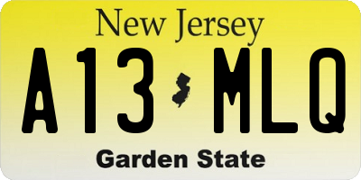 NJ license plate A13MLQ