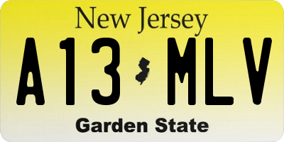 NJ license plate A13MLV