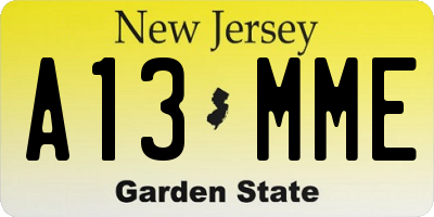 NJ license plate A13MME
