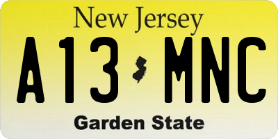 NJ license plate A13MNC