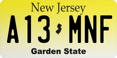 NJ license plate A13MNF