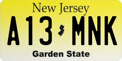 NJ license plate A13MNK