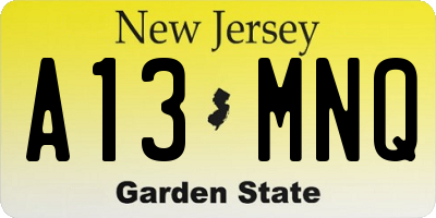 NJ license plate A13MNQ