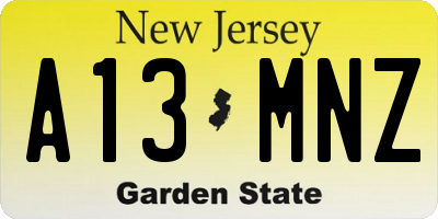 NJ license plate A13MNZ