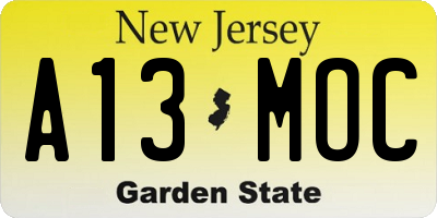 NJ license plate A13MOC