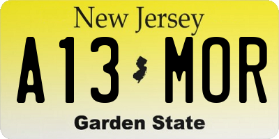 NJ license plate A13MOR