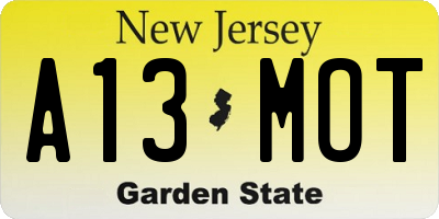 NJ license plate A13MOT