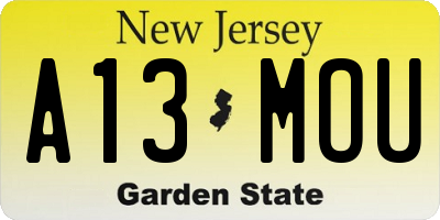 NJ license plate A13MOU