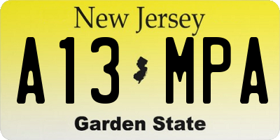 NJ license plate A13MPA