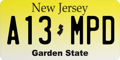 NJ license plate A13MPD