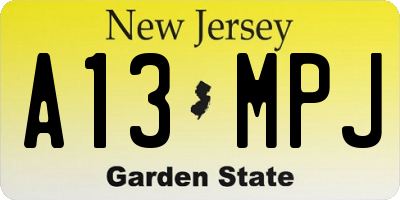 NJ license plate A13MPJ