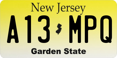 NJ license plate A13MPQ