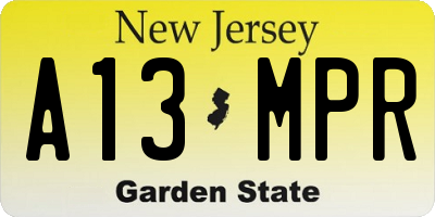 NJ license plate A13MPR
