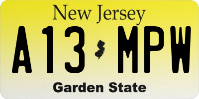 NJ license plate A13MPW