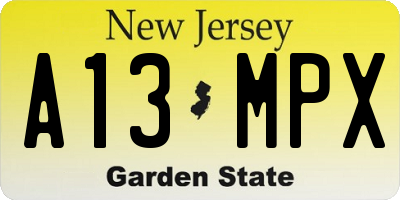 NJ license plate A13MPX