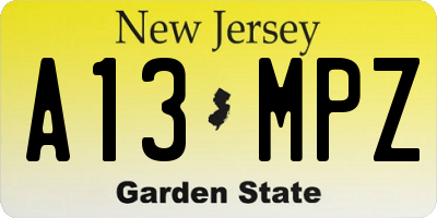 NJ license plate A13MPZ