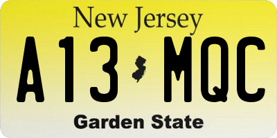 NJ license plate A13MQC